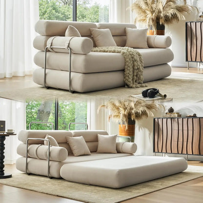 Convertible Sleeper Sofa - 35'' High-Back Floor Couch Bed - Folding Sofa Bed with Rounded Arm Supports - Floor Sofa Lounge