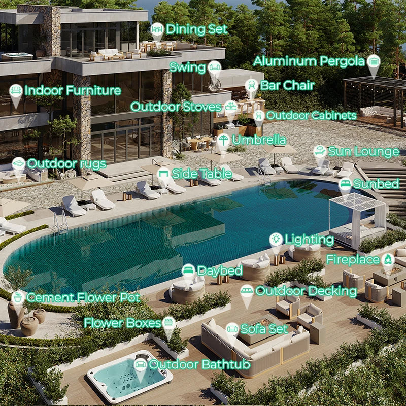 Metal Poolside Furniture Outdoor Garden Sofas Luxury Couches Set Modern Aluminum L Shape Sofa Outdoor Sofa Set Garden Furniture