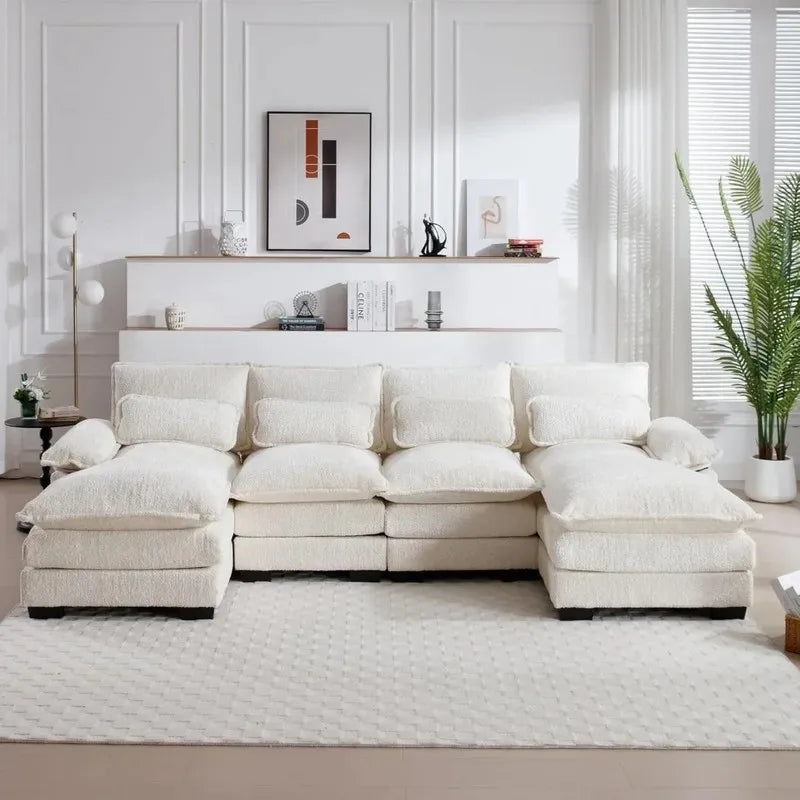 U-Shaped Sectional Sofa Couch, Modern Chenille, Comfy Modular Sleeper with Double Chaise, Memory Foam for Living Room