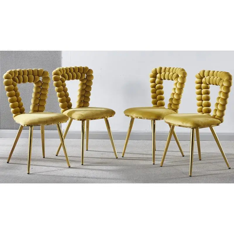 Set of 4 Yellow & Gold Modern Chairs with Iron Tube Legs, Soft Cushions, and Comfortable Backrest for Dining Room, Living Room,
