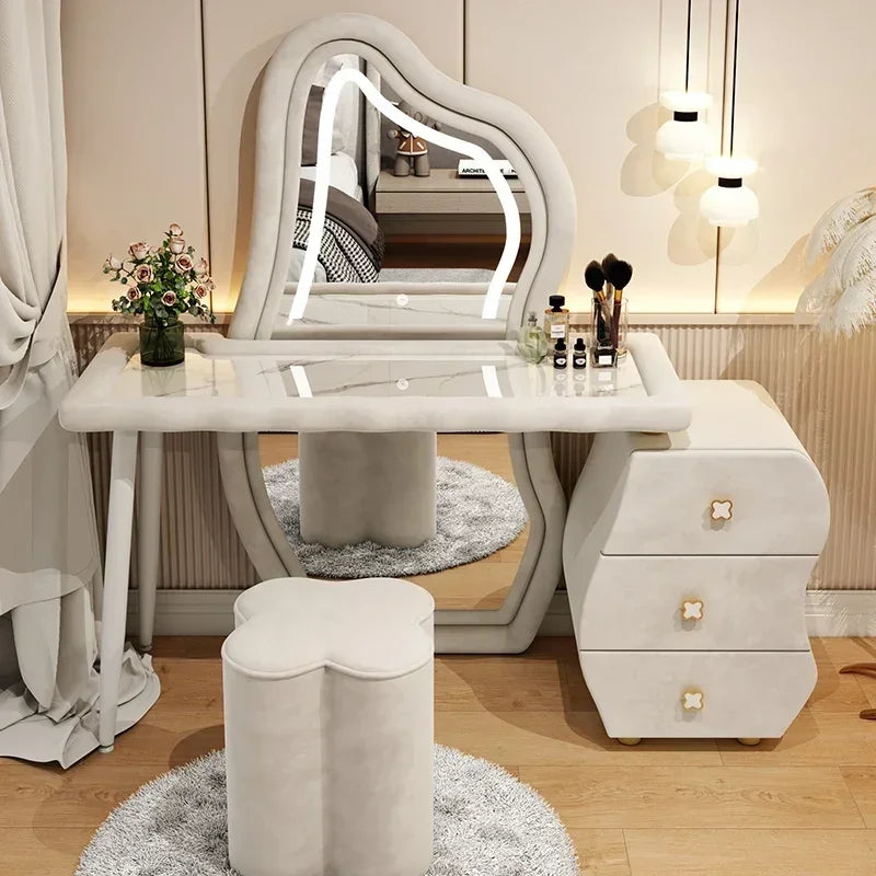 User-friendly Nordic Led Mirror Dressing Table Brown Drawer Bedroom Light Dressing Table Beautiful Storage Furniture Comfy