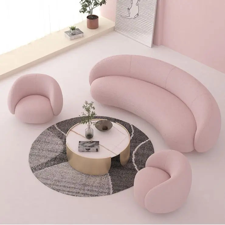 Nordic arc three-person reception sofa, special-shaped office, lambswool wedding dress studio, photo studio, single