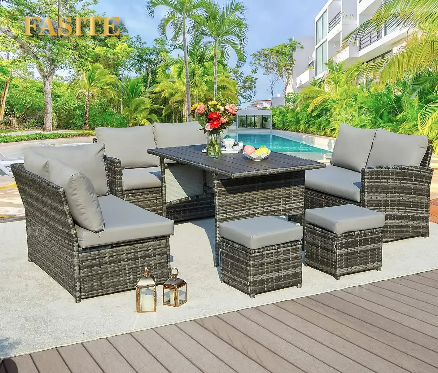 Patio Furniture Set 7 Pieces Outdoor Patio Furniture with Dining Table
