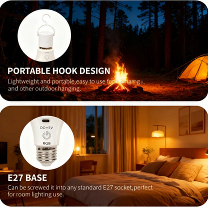 RGB/3 color USB Led Bulb Rechargeable Light Bulb Smart Bulb Dimmable E27 Bulbs with Timing Cordless Battery Operated Light Bulb