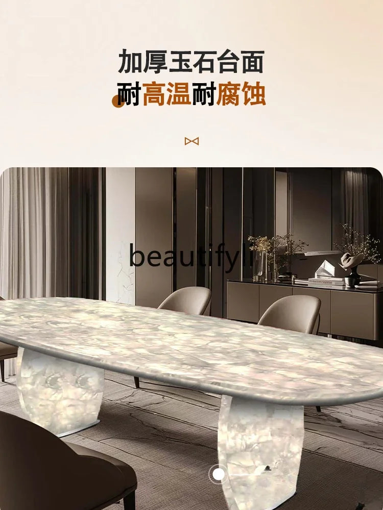 Luminous dining table Jade luxury stone dining table Light luxury large flat-floor villa High-end modern dining table