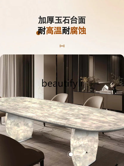 Luminous dining table Jade luxury stone dining table Light luxury large flat-floor villa High-end modern dining table