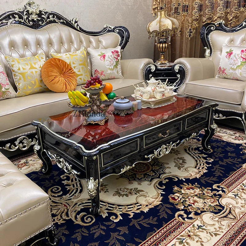 Solid wood coffee table, ebony piano paint high-end luxury solid wood tea table