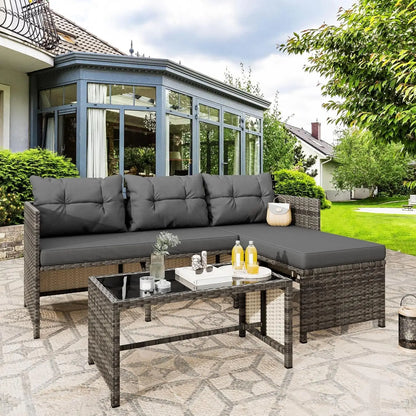 Vongrasig 3 Piece Patio Furniture Sets, All-Weather Wicker Outdoor Sofa Couch Sectional Set, Small Conversation Set for Patio, G