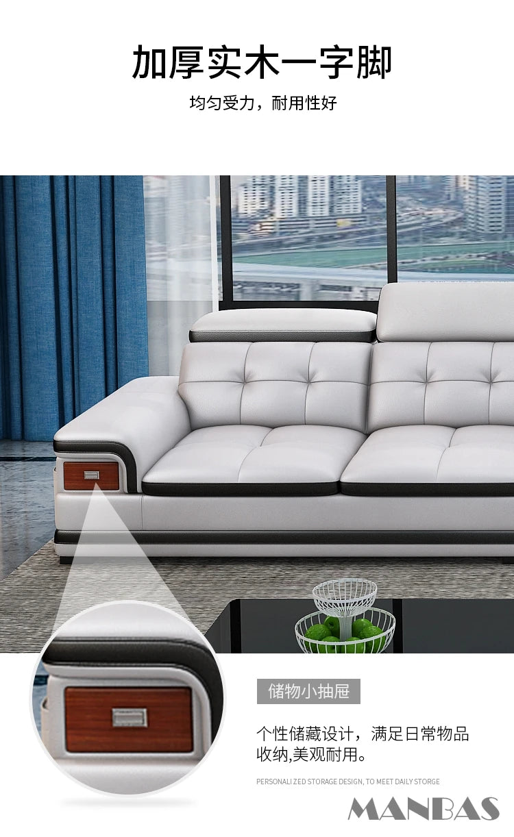 Linlamlim Luxury Genuine Leather Sectional Sofa with Adjustable Headrests, Projector, Speaker and Storage for Living Room Couch