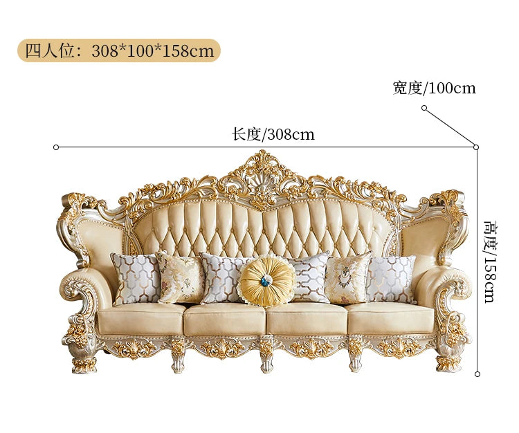 Luxury Couch Living Room Sofa Genuine Leather Solid Wood Living Room Sofa Elegant Europe Canape Salon Home Furniture