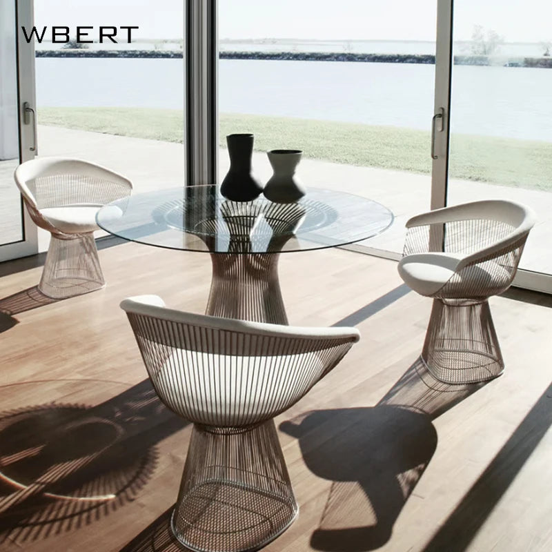 WBERT Modern Italian Luxury Designer Creative Stainless Steel Metal Leisure Dining Chair for Home Furniture