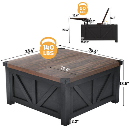 35.6"/40'' Lift Top Coffee Table with Storage, Square Coffee Table for Living Room, Farmhouse Coffee Table with Large Hidden