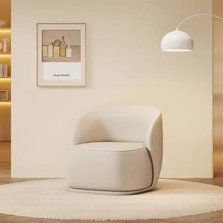 PU Leather Accent Armchair, Modern Round Club Chair for Living Room or Bedroom, Upholstered Single Sofa Seat for Small Spaces