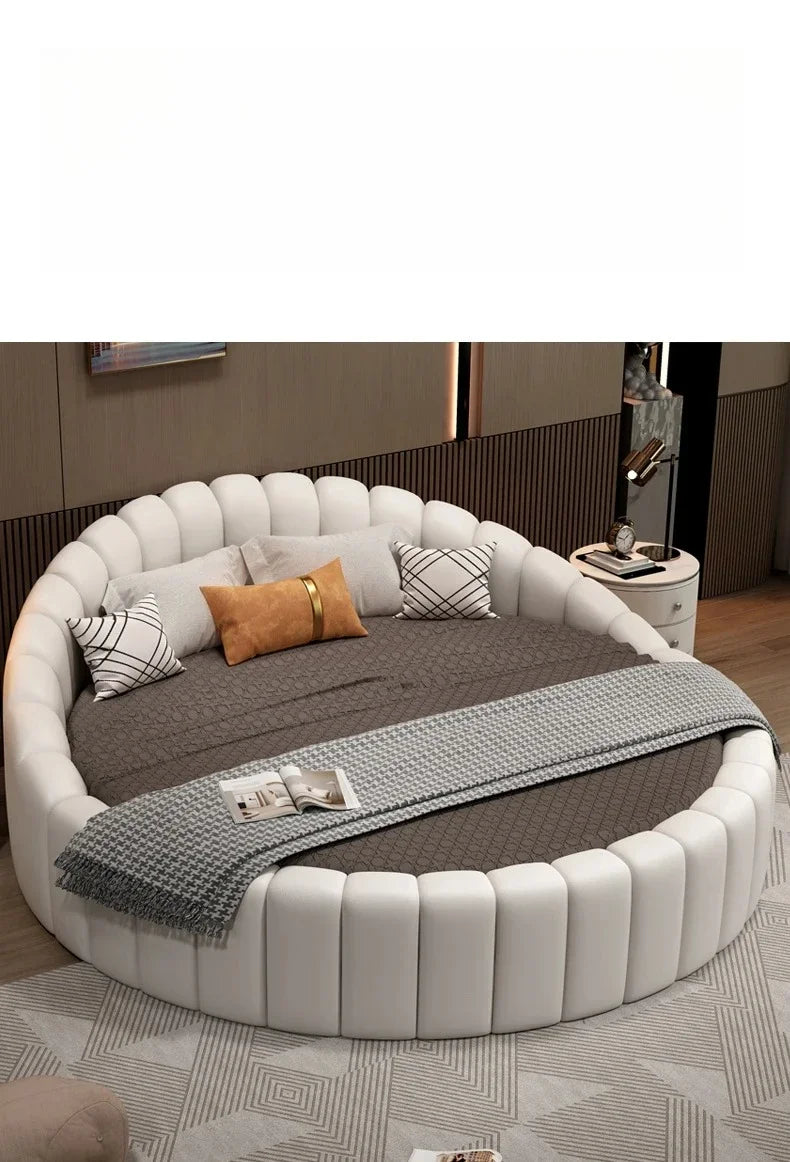 W round Bed Double Modern Simple round Leather Princess Large and Small Apartment Type Master Bedroom Marriage Bed Hotel