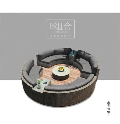 Modern Imitation Rattan Round Sofa Set Outdoor Garden Patio Rattan Woven Sofa Leisure Balcony Rattan Chair Furniture