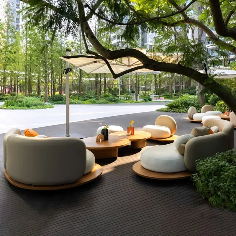 Outdoor sofa courtyard garden open-air balcony sofa leisure creative cloud deck chair combination homestay teak furniture