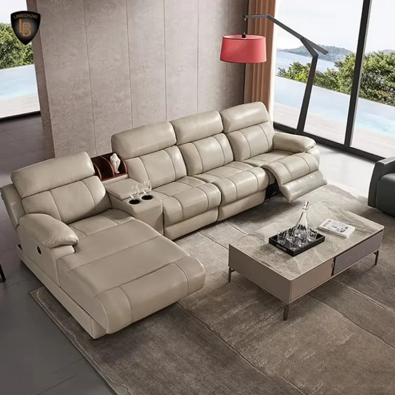 Hot Sale Modern Italian Single Electric Sofa Genuine Leather Multi-Functional Recliner with Metal Corner Combination