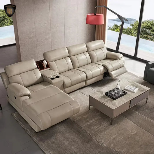 Hot Sale Modern Italian Single Electric Sofa Genuine Leather Multi-Functional Recliner with Metal Corner Combination