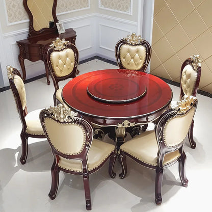 European Style Marble Dining Table Chair Set All Solid Wood Carved for 6-8 People for Restaurant Small Household Hotel