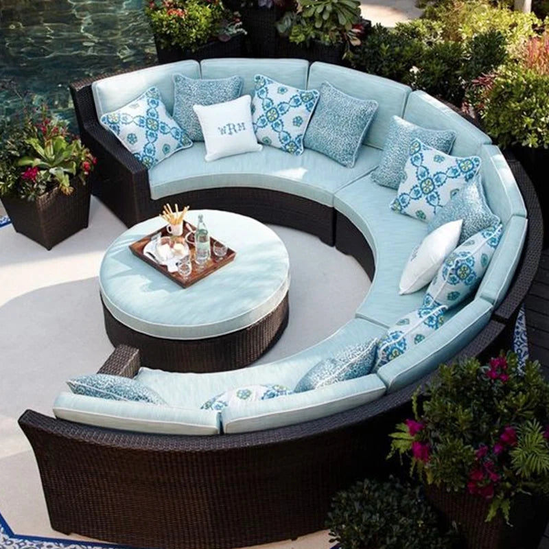 Living Room Combination Garden Sofas Courtyard Simple Lawn Coffee Table Garden Backrest Pe Rattan Furniture Sofá Jardín MHHYSF