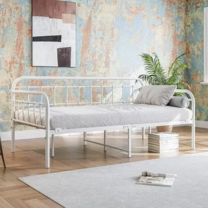 Metal Daybed Frame Twin Size with Steel Slats Platform Furniture Black