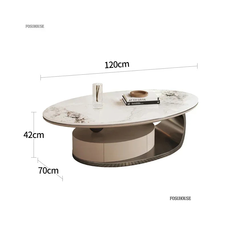 Nordic Light Luxury Designer Oval Coffee Table Rock Board Coffee Tables for Living Room Simple Storage Side Table Home Furniture