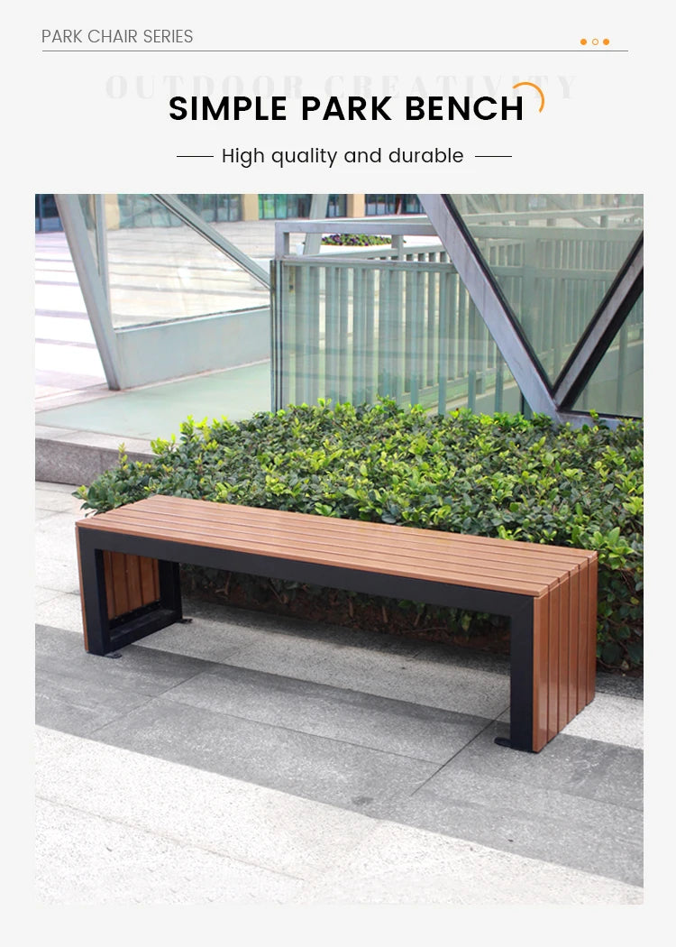 Meubles urbains modernes banc de jardin banc en acier inoxydable sièges de parc jardin en bois Patio extérieur bancs en acier inoxydable
