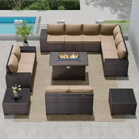 Outdoor Patio Furniture with Propane Fire Pit Table Sectional Sofa Conversation Sets w/ETL Approved