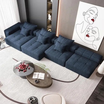 Modern Oversized Modular Sectional Sofa, Soft Chenille Fabric, 6 Pillows, DIY Tufted Combination, No Assembly, Blue Color
