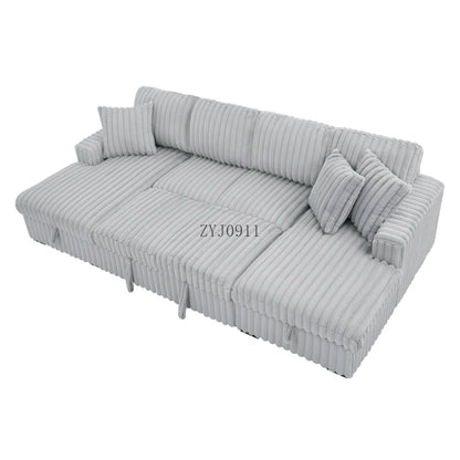 U-chair, 122-in-2 pull-out bed, living room with double storage sectional plush corduroy sofa