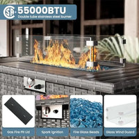 7 Piece Outdoor Patio Furniture Set with Fire Pit Table Sectional Conversation Sofa Cocktail Table Waterproof Cover Grey/Black