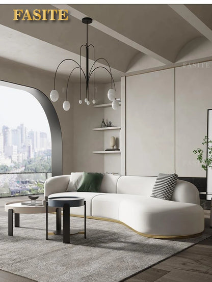 Curved Shape Modern Sofa Luxury Technology Minimalist Sofas Sectional Living Room Home Furniture Chaise Golden Metal Frame
