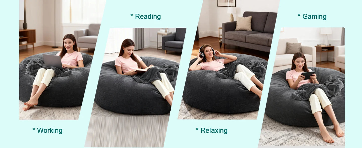 Bean Bag Chair for Adults,6FT Oversize Floor Bean Bags Offers Ample Space for Adults,Memory Foam Giant Bean Bags,Lounger Versati