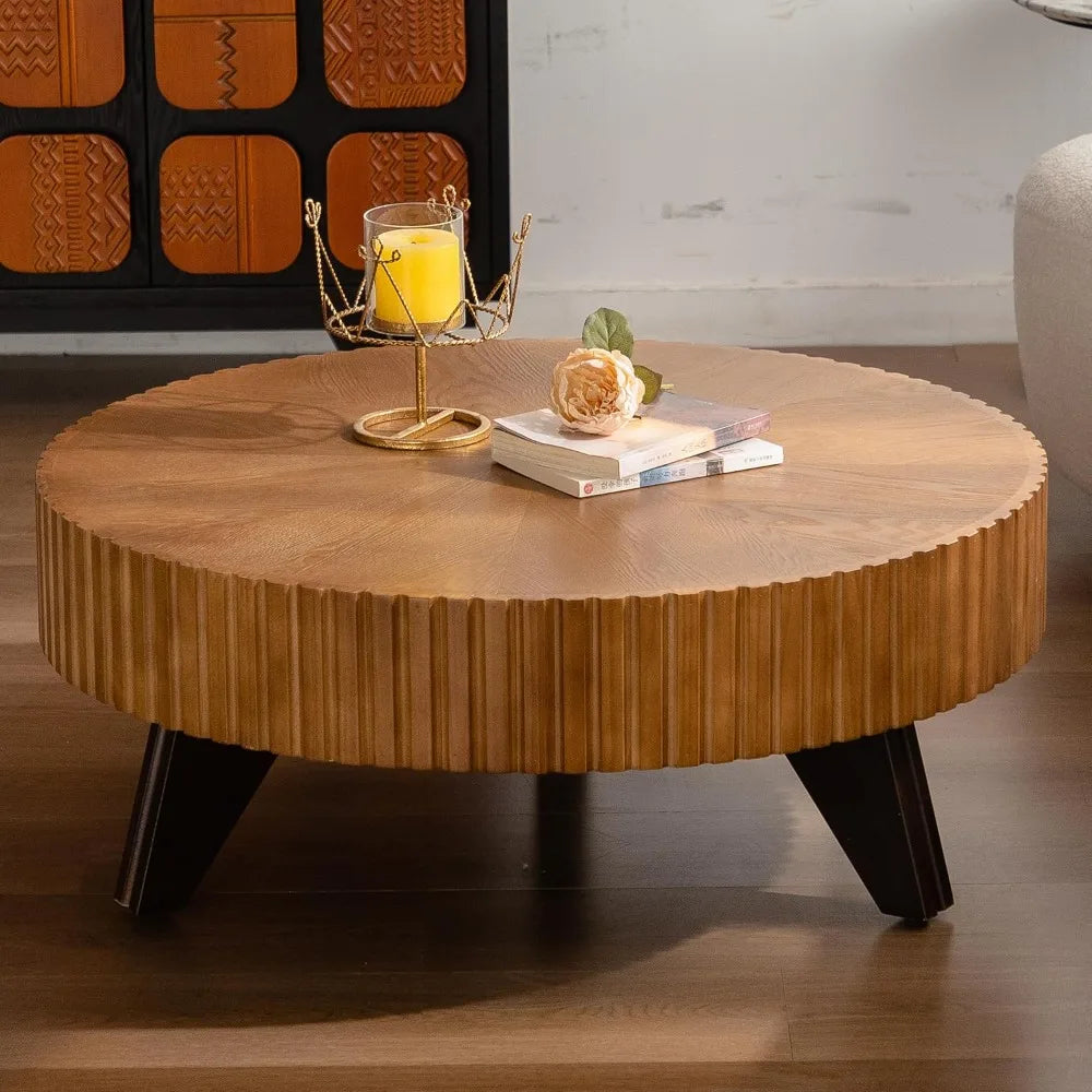 Contemporary Walnut Coffee Table - Rustic Grain Pedestal Style | Compact Modern Accent Table