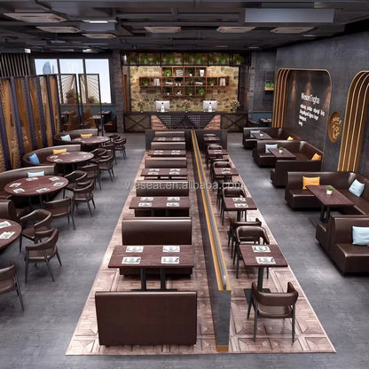 Durable Industrial Wood Cafe Restaurant Furniture Bistro Table Set Canteen Booth Seating Sofa