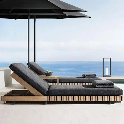 Outdoor Garden Villa Waterproof Teak Aluminum Sofa Sunbed and Coffee Table Combination Furniture