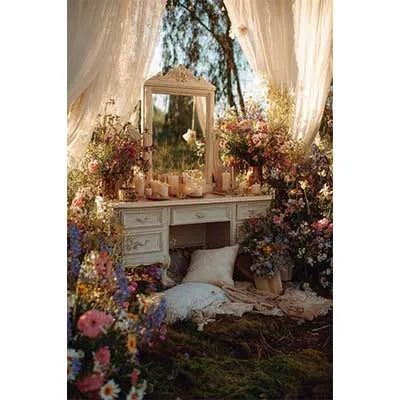 MOON.QG Warm Scene Backgrounds For Photography Beds Curtains Green Plants Backdrop Poster Accessories Birthday Decorations Photo