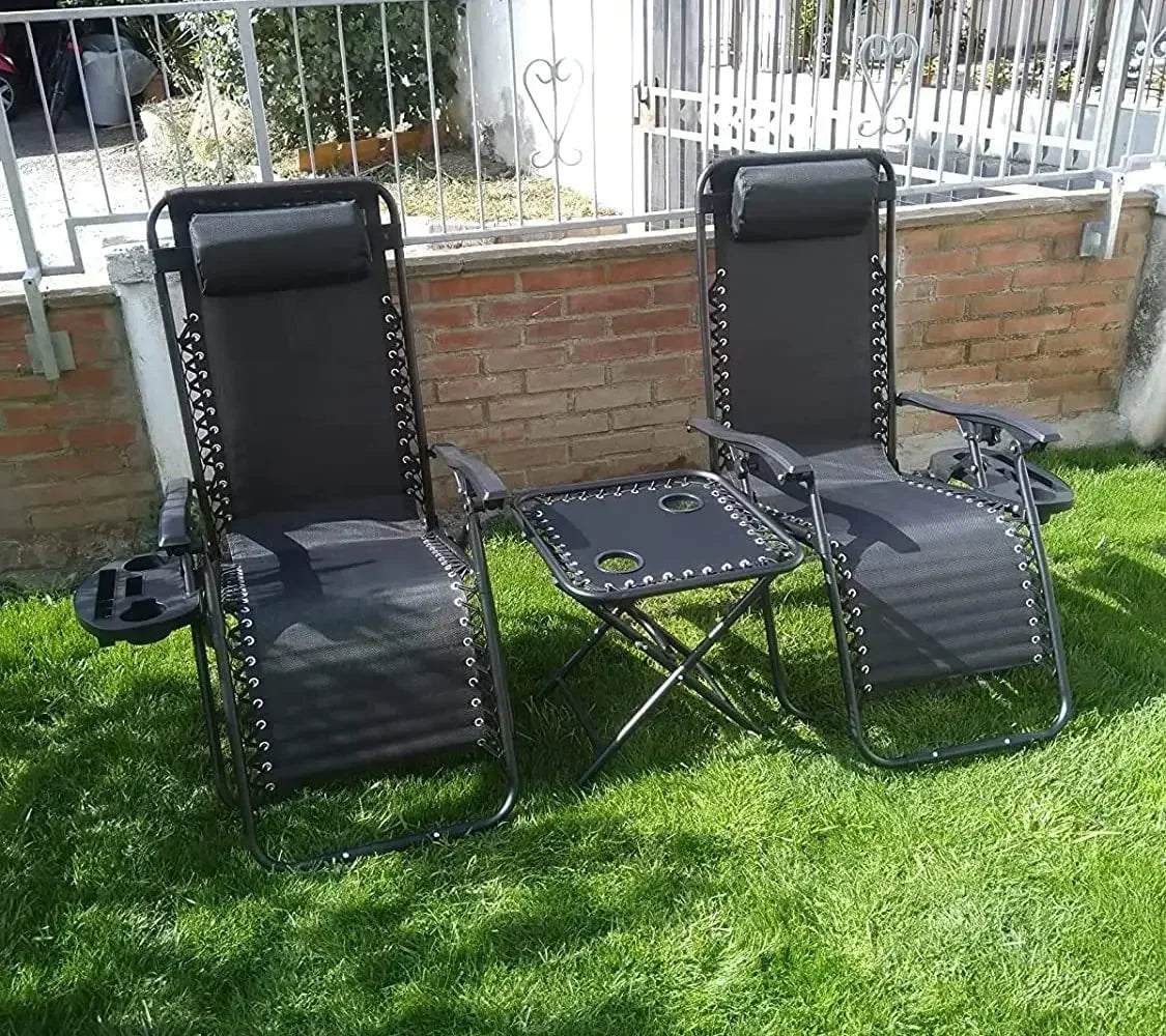 Homfa Garden Sun Lounger Set with Table Folding Adjustable Zero Gravity Recliner Chair Seat Indoor/Outdoor