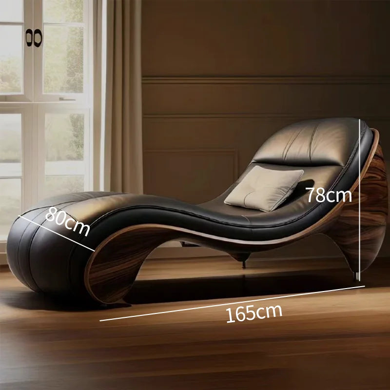 Nordic Light Luxury Single Lazy Leather Sofa Design Can Sit and Lie Leather-Covered