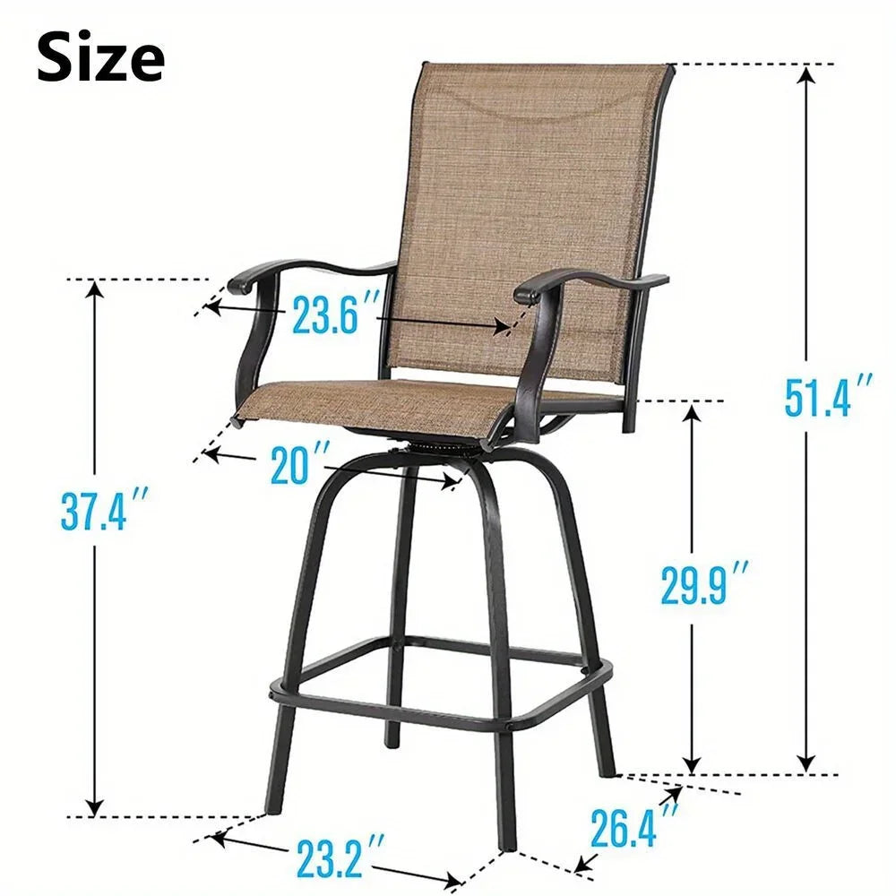 Patio Bar Stools Set of 2 Swivel Bar Height Tall Chairs Outdoor Barstools Chairs
