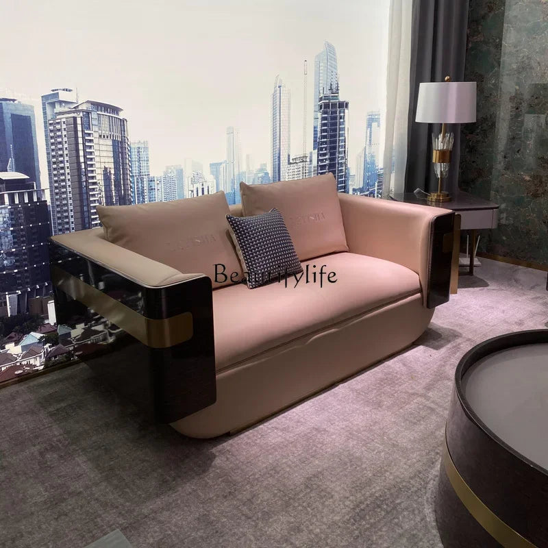4yj9 Italian Style Light Luxury Genuine Leather Sofa Set Villa Living Room Combination Furniture Postmodern Hong Kong Style