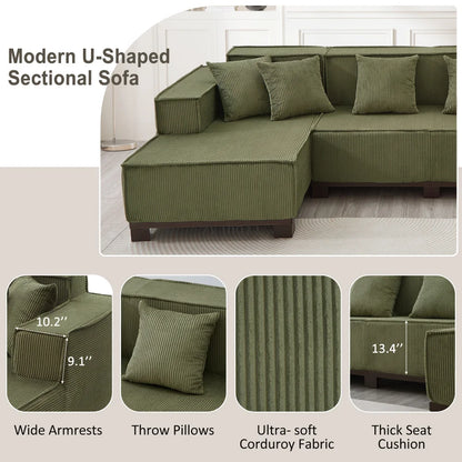 Modern U-Shaped Sectional Sofa 130" Sectional Sofa Upholstered Sofa with RGB LED Light Strip and 6 Pillows for Living Room