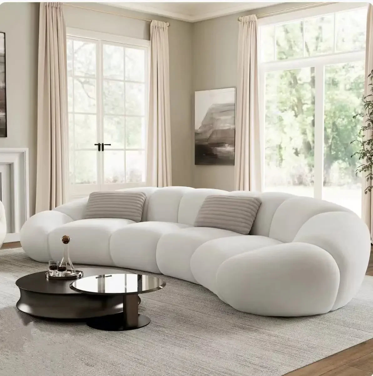 French cream wind curved sofa Italian minimalist leisure living room fabric light luxury sofa02A
