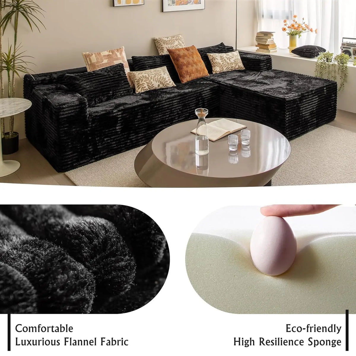 Black sectional couches for Living Room Corduroy Couch，104