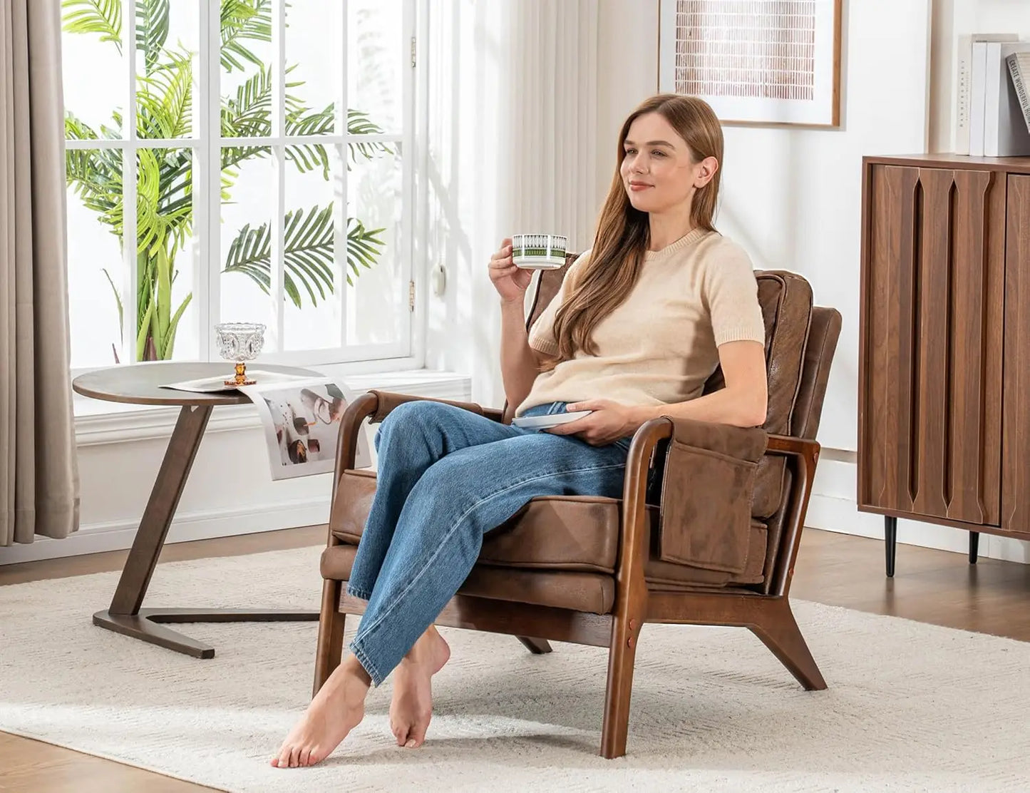 Mid Century Modern Chair Set of 2, Upholstered Lounge Arm Chair with Solid Wood Frame, Comfy Accent Chair for, Customized