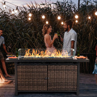 42 Inch Gas Fire Pit Table, 50,000 BTU Propane Pits for Outside with Steel Lid and Waterproof Cover, 2 in 1 Firepit Table