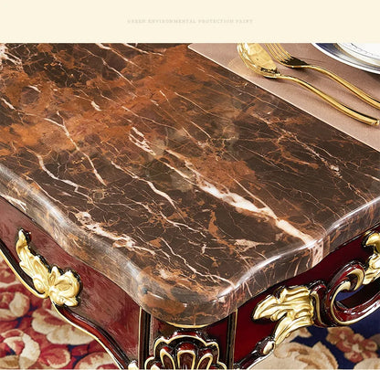 SGF European-style Marble Solid Wood Dining Table Carved Dining Table and Chair Set