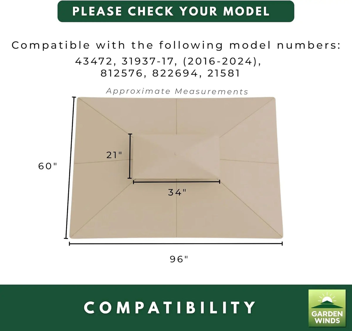 Custom Fit Replacement Canopy Top Cover for 8' x 5' Grill Gazebo – Durable and Weather-Resistant