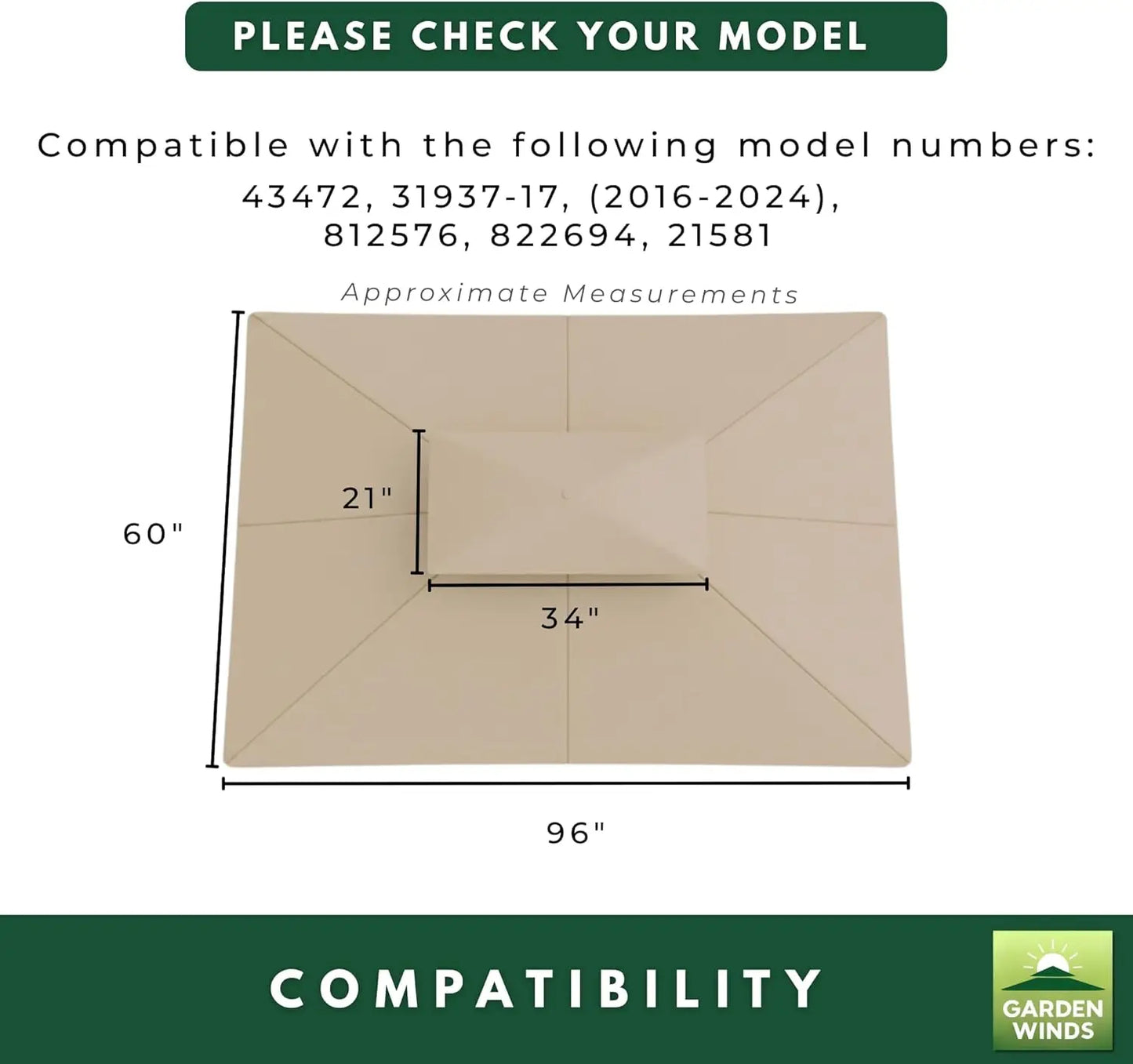 Custom Fit Replacement Canopy Top Cover for 8' x 5' Grill Gazebo – Durable and Weather-Resistant