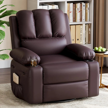 Oversized Recliner Chair With Massage and Heat Function, Adults Leather Single Sofa With Cup Holder For Living Room, Bedroom